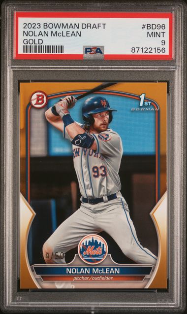 2023 BOWMAN DRAFT NOLAN McLEAN   BD96  GOLD PSA MINT 9  /50