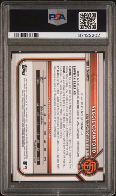 2022 BOWMAN DRAFT 1ST EDITION REGGIE CRAWFORD   33   PSA GEM MT 10