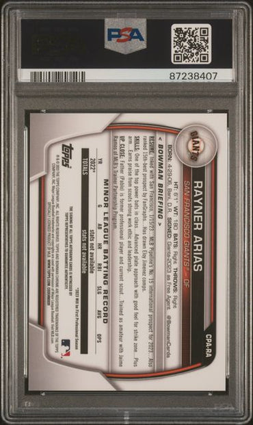 2023 BOWMAN CHROME PROSPECT AUTOGRAPHS RAYNER ARIAS   CPARA  PROSPECT AUTOGRAPH PSA MINT 9