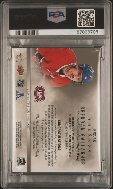 2021 UPPER DECK THE CUP THE SHOW WHITE BRENDAN GALLAGHER SW28 AUTO PSA 7