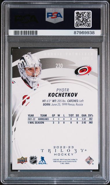 2022-23 UPPER DECK TRILOGY ROOKIE PREMIERES PYOTR KOCHETKOV #230 PSA 9 /299