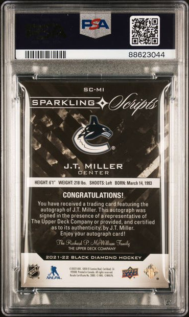2021 UPPER DECK BLACK DIAMOND SPARKLING SCRIPTS J.T. MILLER   SCMI  SPRKL.SCRIPTS-SPCTR. PSA EX 5  /25
