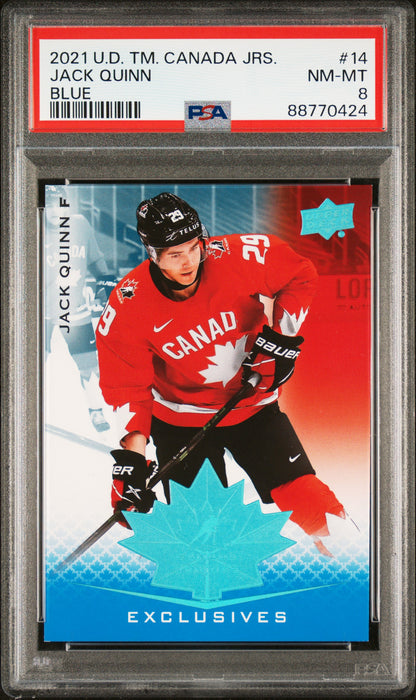 2021-2022 UPPER DECK TEAM CANADA JUNIORS JACK QUINN   14  BLUE PSA NM-MT 8