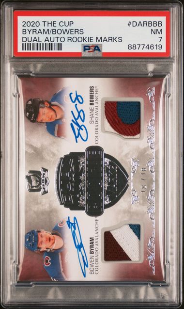 2020 UPPER DECK THE CUP DUAL AUTO ROOKIE BOOKMARKS BYRAM/BOWERS DARBBB PSA 7 /18
