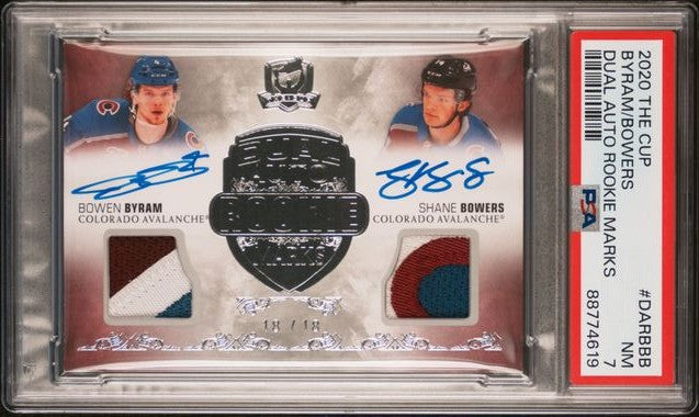 2020 UPPER DECK THE CUP DUAL AUTO ROOKIE BOOKMARKS BYRAM/BOWERS DARBBB PSA 7 /18