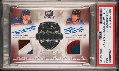 2020 UPPER DECK THE CUP DUAL AUTO ROOKIE BOOKMARKS BYRAM/BOWERS DARBBB PSA 7 /18
