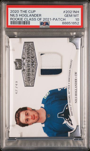 2020 UPPER DECK THE CUP ROOKIE CLASS OF 2021 NILS HOGLANDER   2021NH  ROOKIE CLASS OF 2021-PATCH PSA GEM MT 10  /49