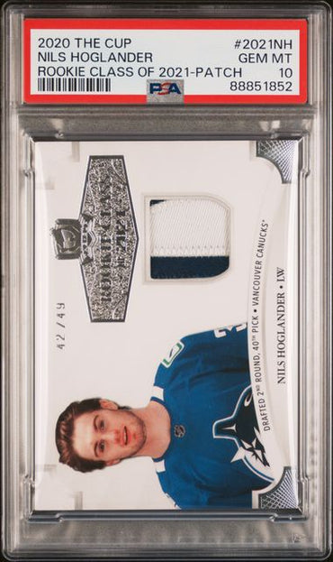 2020 UPPER DECK THE CUP ROOKIE CLASS OF 2021 NILS HOGLANDER   2021NH  ROOKIE CLASS OF 2021-PATCH PSA GEM MT 10  /49