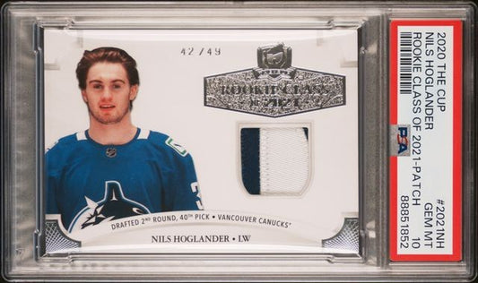 2020 UPPER DECK THE CUP ROOKIE CLASS OF 2021 NILS HOGLANDER   2021NH  ROOKIE CLASS OF 2021-PATCH PSA GEM MT 10  /49