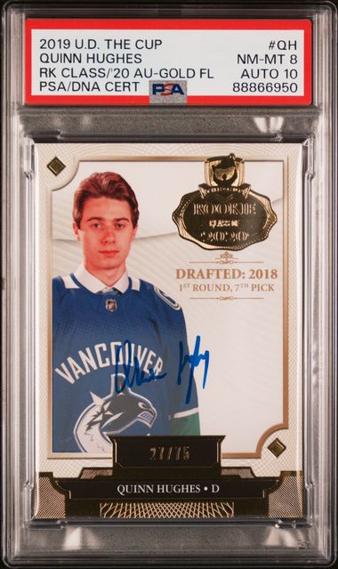 2019 ROOKIE CLASS OF 2020 AUTOGRAPHS QUINN HUGHES #QH AUTO GOLD PSA 8 /75