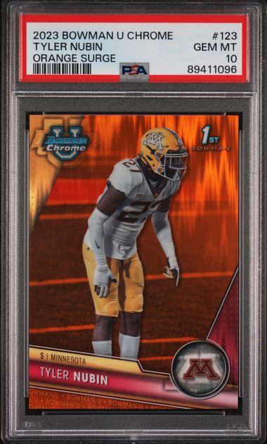 2023 BOWMAN UNIVERSITY CHROME TYLER NUBIN   123  ORANGE SURGE REFRACTOR PSA GEM MT 10  /25