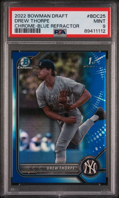 2022 BOWMAN DRAFT DREW THORPE BDC25 CHROME-BLUE REFRACTOR PSA MINT 9