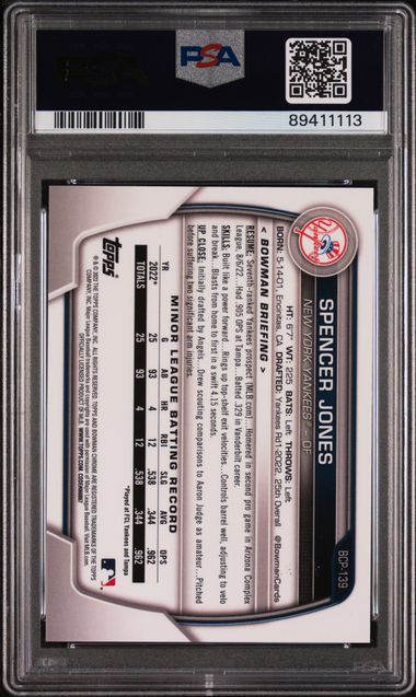 2023 BOWMAN MEGA BOX CHROME SPENCER JONES 139 GREEN REFRACTOR PSA MINT 9 /99