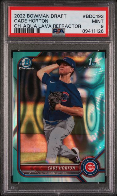 2022 BOWMAN DRAFT CADE HORTON   BDC193 AQUA LAVA REFRACTOR PSA MINT 9 /199
