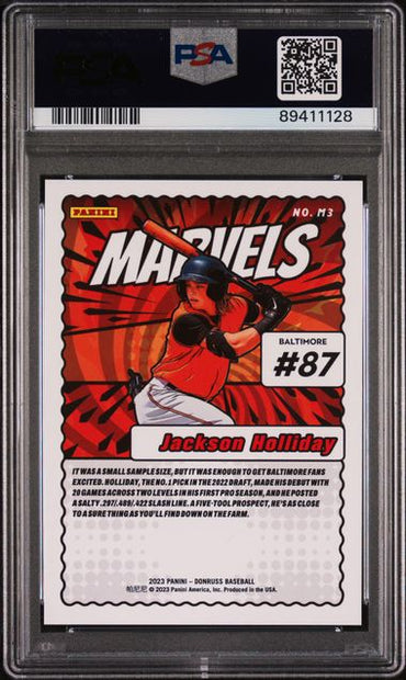 2023 PANINI DONRUSS MARVELS JACKSON HOLLIDAY M3 MARVELS-SILVER PSA GEM MT 10
