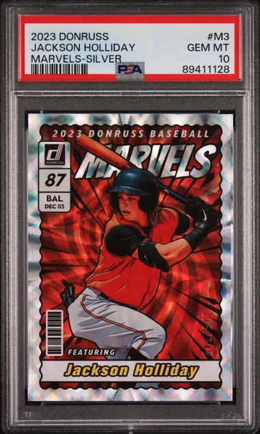 2023 PANINI DONRUSS MARVELS JACKSON HOLLIDAY M3 MARVELS-SILVER PSA GEM MT 10
