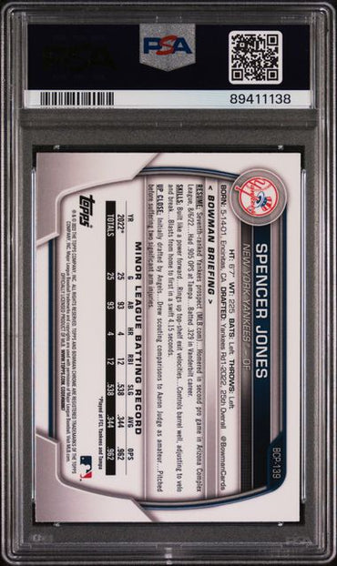 2023 BOWMAN MEGA BOX CHROME SPENCER JONES   139  CHROME PSA MINT 9