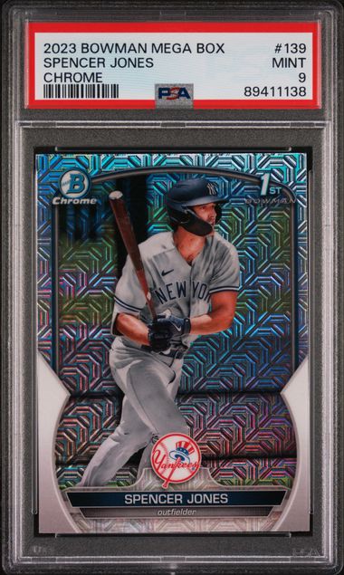 2023 BOWMAN MEGA BOX CHROME SPENCER JONES   139  CHROME PSA MINT 9