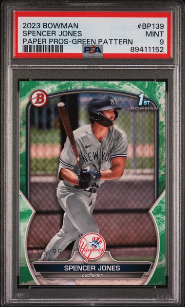 2023 BOWMAN PAPER PROSPECTS SPENCER JONES   BP139  PAPER PROS-GREEN PATTERN PSA MINT 9