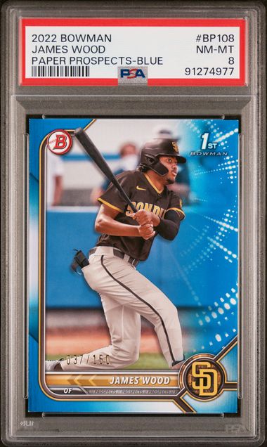 2022 BOWMAN PAPER PROSPECTS JAMES WOOD   BP108  PAPER PROSPECTS-BLUE PSA NM-MT 8