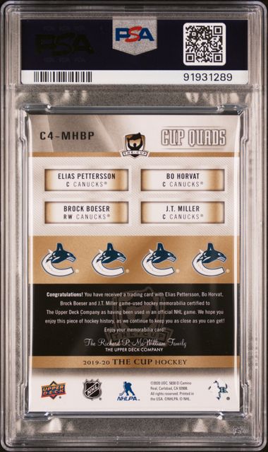 2019 UPPER DECK THE CUP QUADS JERSEY PTRSN/HRVT/BSR/MLR. MHBP GOLD PATCH PSA8 /5