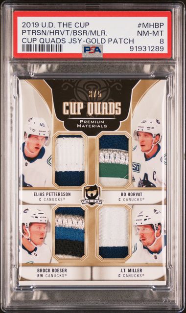 2019 UPPER DECK THE CUP QUADS JERSEY PTRSN/HRVT/BSR/MLR. MHBP GOLD PATCH PSA8 /5