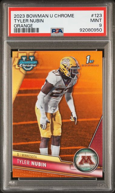2023 BOWMAN UNIVERSITY CHROME TYLER NUBIN   123  ORANGE REFRACTOR PSA MINT 9  /25