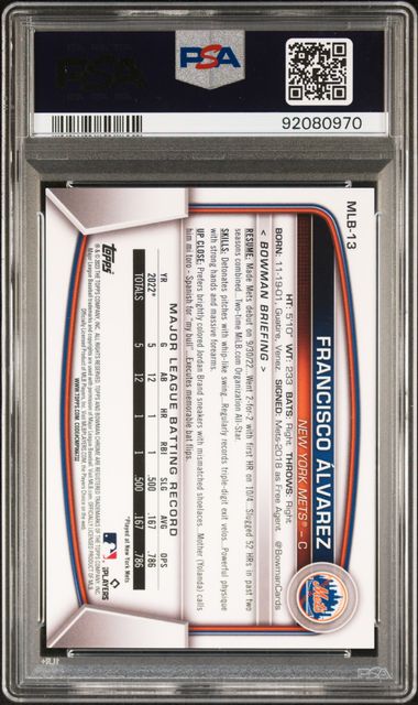 2023 BOWMAN CHROME NATIONAL FRANCISCO ALVAREZ 13 SPARKLE REFRACTOR PSA 10 /99
