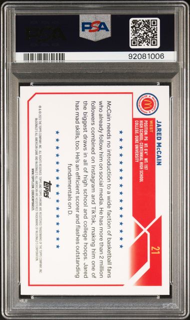 2023 TOPPS CHROME MCDONALD'S ALL-AMERICAN JARED McCAIN 21 RAYWAVE PSA NM-MT 8