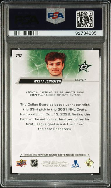 2022 UPPER DECK WYATT JOHNSTON   747   PSA MINT 9