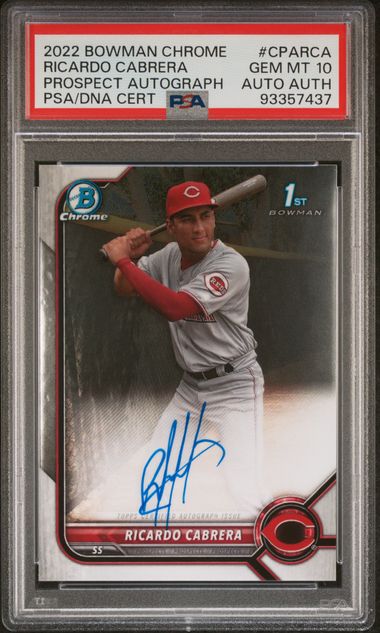 2022 BOWMAN CHROME PROSPECT AUTOGRAPHS RICARDO CABRERA CPARCA PSA 10