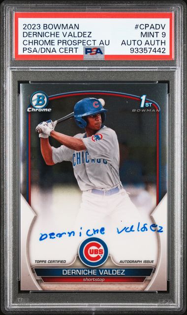 2023 BOWMAN CHROME PROSPECT AUTOGRAPHS DERNICHE VALDEZ   CPADV  CHROME PROSPECT AU PSA MINT 9