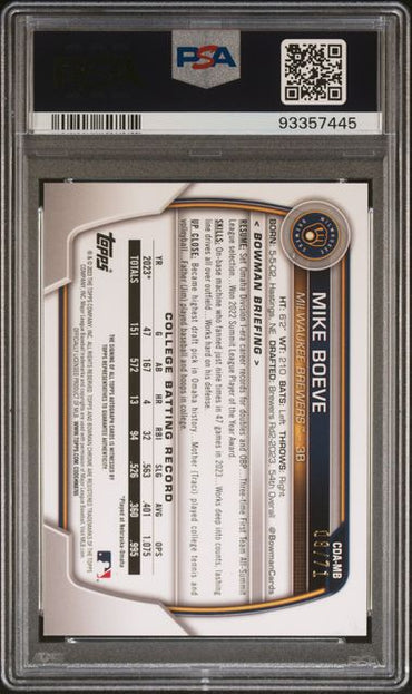 2023 BOWMAN DRAFT CHROME PROSPECT AUTOGRAPH MIKE BOEVE   CDAMB  CH.PROS.AU-SPARKLE PSA GEM MT 10