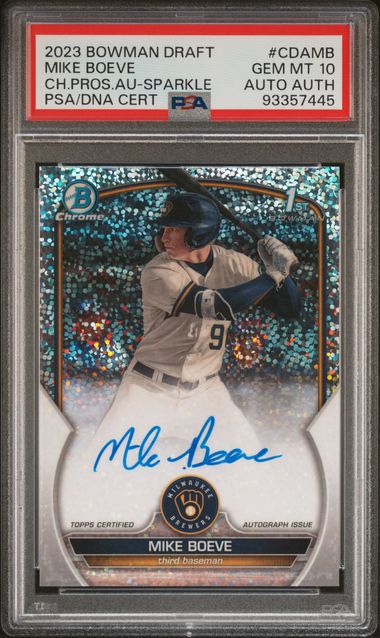 2023 BOWMAN DRAFT CHROME PROSPECT AUTOGRAPH MIKE BOEVE   CDAMB  CH.PROS.AU-SPARKLE PSA GEM MT 10