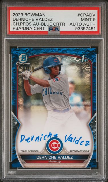 2023 BOWMAN CHROME PROSPECT AUTOGRAPHS DERNICHE VALDEZ CPADV BLUE PSA 9 /150