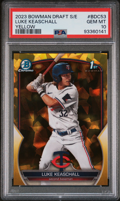 2023 BOWMAN DRAFT SAPPHIRE EDITION LUKE KEASCHALL   BDC53  YELLOW PSA GEM MT 10