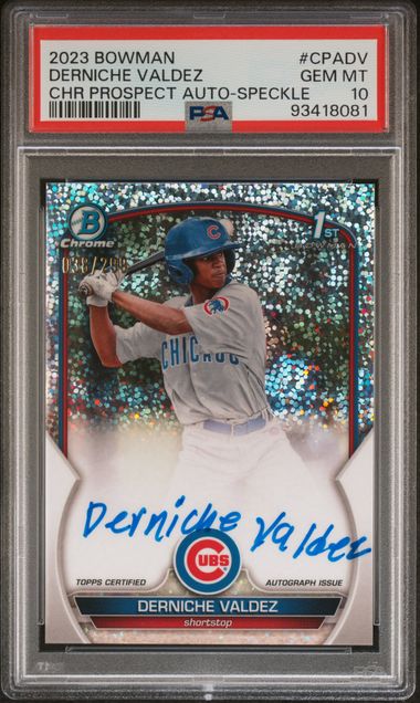 2023 BOWMAN CHROME PROSPECT AUTOGRAPHS DERNICHE VALDEZ   CPADV CH.PROS.AU-SPECKLE PSA GEM MT 10 /299