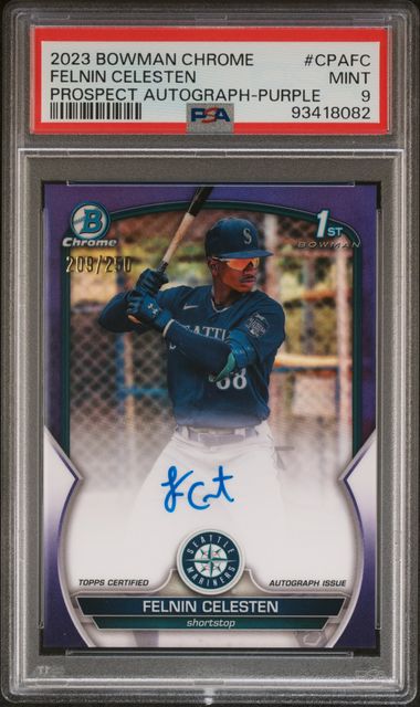 2023 BOWMAN CHROME PROSPECT AUTOS FELNIN CELESTEN CPAFC PURPLE REF PSA 9 /250