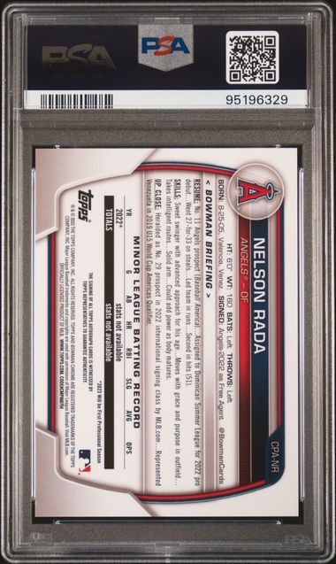 2023 BOWMAN CHROME PROSPECT AUTOGRAPHS NELSON RADA CPA-NR PSA 10