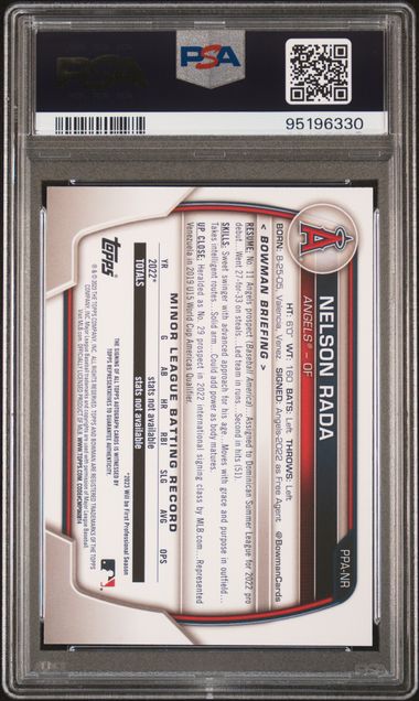 2023 BOWMAN PROSPECT AUTOGRAPHS NELSON RADA   PPANR  PROSPECT AUTOGRAPHS-BLUE PSA NM 7  /150