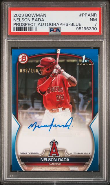 2023 BOWMAN PROSPECT AUTOGRAPHS NELSON RADA   PPANR  PROSPECT AUTOGRAPHS-BLUE PSA NM 7  /150