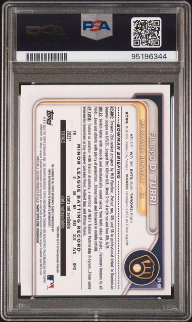 2024 BOWMAN CHROME PROSPECT AUTOS FILIPPO DI TURRI CPAFDI SPECKLE PSA 10 /299