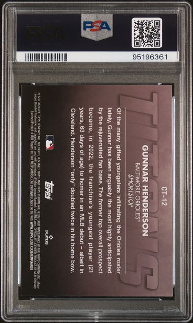 2023 TOPPS CHROME TOPPS CHROME TITANS GUNNAR HENDERSON   CT12  UPDATE PSA MINT 9