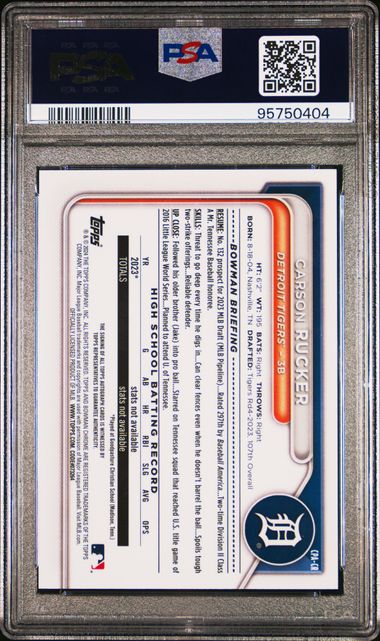 2024 BOWMAN CHROME PROSPECT AUTOGRAPHS CARSON RUCKER   CPACR   PSA GEM MT 10