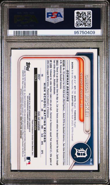 2024 BOWMAN CHROME PROSPECT AUTOGRAPHS CARSON RUCKER   CPACR   PSA MINT 9