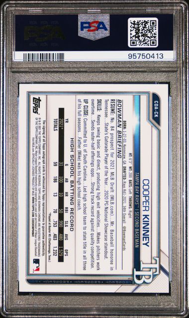 2021 BOWMAN DRAFT CHROME DRAFT PICK AUTOGRAPHS COOPER KINNEY CDACK PSA GEM MT 10