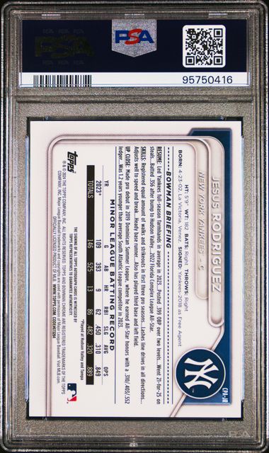 2024 BOWMAN CHROME PROSPECT AUTOGRAPHS JESUS RODRIGUEZ   CPAJR   PSA MINT 9