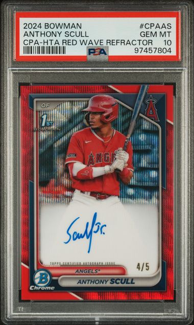2024 BOWMAN CHROME PROSPECT AUTOGRAPHS ANTHONY SCULL CPAAS CHR PRSPCT AU-HTA RED WAVE PSA GEM MT 10