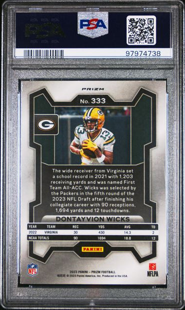 2023 PANINI PRIZM DONTAYVION WICKS   333  DISCO PRIZM PSA NM 7