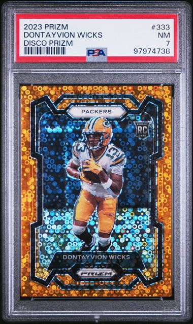 2023 PANINI PRIZM DONTAYVION WICKS   333  DISCO PRIZM PSA NM 7
